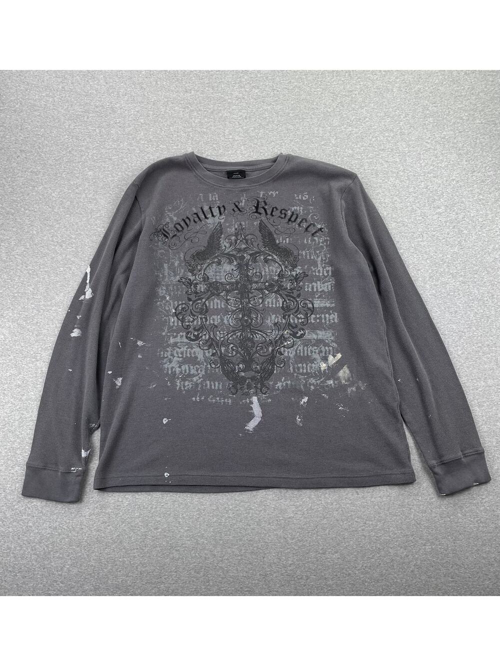 Vintage Y2K MMA Elite Shirt Mens 2XL Waffle Knit Long Sleeve Graphic Crew Gray